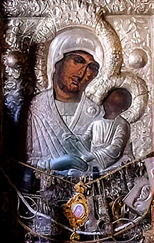 Icoana Maicii Domnului de la Sihăstria Voronei, Iisus este înfăţişat de mână cu Fecioara Maria